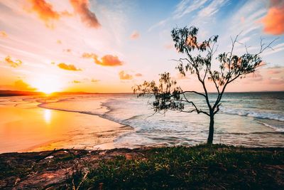 Scenic view of sea against orange sky