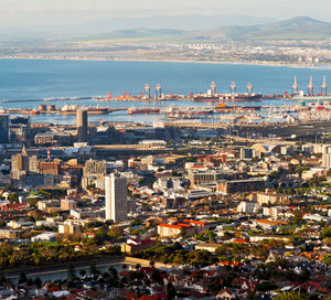 High angle view of buildings in city