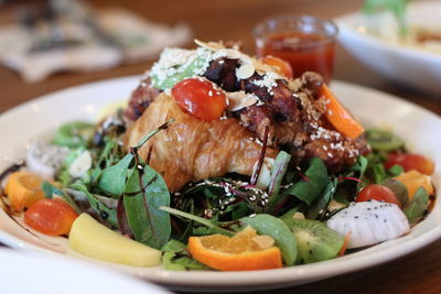 Close-up of meal served in plate