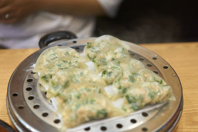 Close-up of food in plate on table