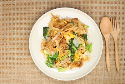 High angle view of meal served on table