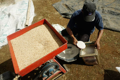 High angle view of man working