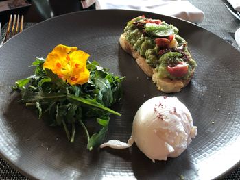 High angle view of breakfast on table