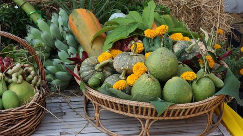 High angle view of fruits in basket