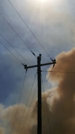 Low angle view of electricity pylon against sky during sunset