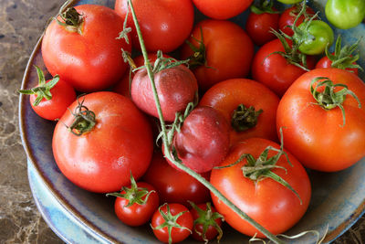 High angle view of tomatoes for sale in market