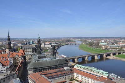 High angle view of river amidst buildings in city