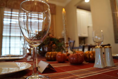 Close-up of wine in glass on table