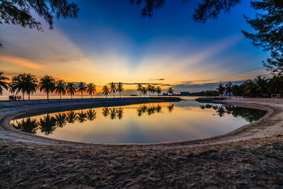 Scenic view of lake against sky during sunset