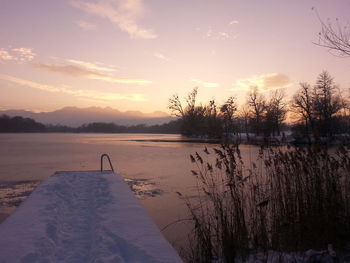 Scenic view of lake against cloudy sky