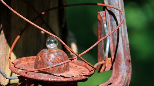 Close-up of rusty metal lantern