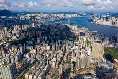 High angle view of buildings in city