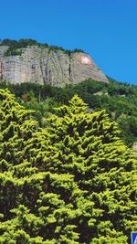 Scenic view of mountains against clear blue sky