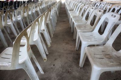 High angle view of empty seats in row