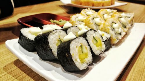 Close-up of sushi in plate