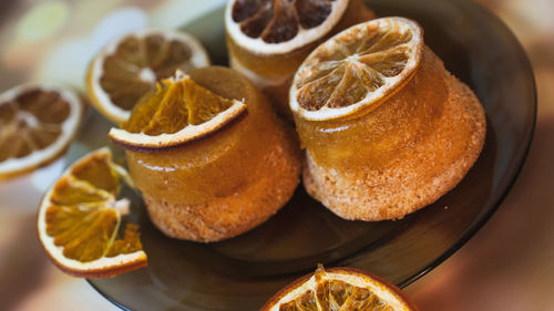 High angle view of dessert on table