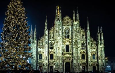 Low angle view of cathedral at night