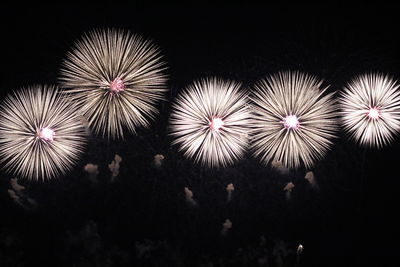 Close-up of firework display at night