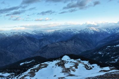Scenic view of snowcapped mountains against sky