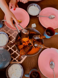 High angle view of food on table