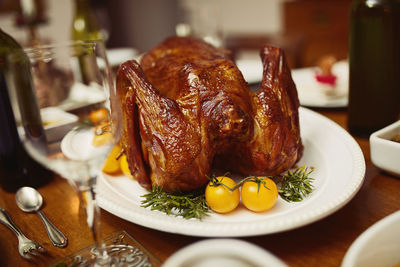 Close-up of food in plate on table