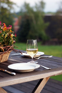 Close-up of wine glass on table