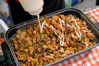 High angle view of food on table