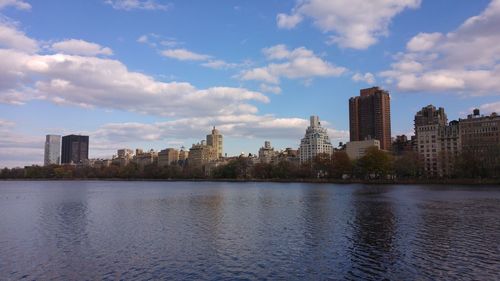 City skyline at dusk