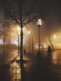 Silhouette man on illuminated street at night