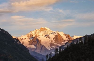 Panoramic view of snowcapped mountains against sky