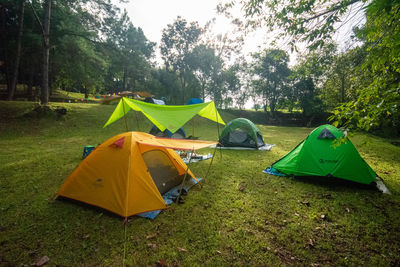 Scenic view of tent on field