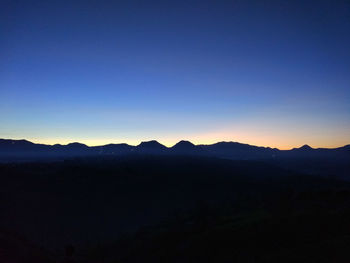 Scenic view of silhouette mountains against clear sky