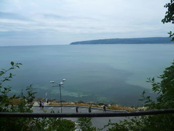 High angle view of bay against sky