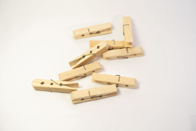 High angle view of stuffed toy against white background