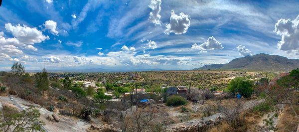 High angle view of townscape against sky