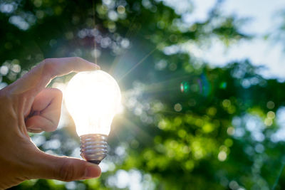 Close-up of hand holding light bulb