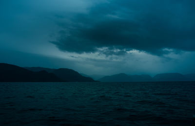 A beautiful view of the norway fjord from the sea level.