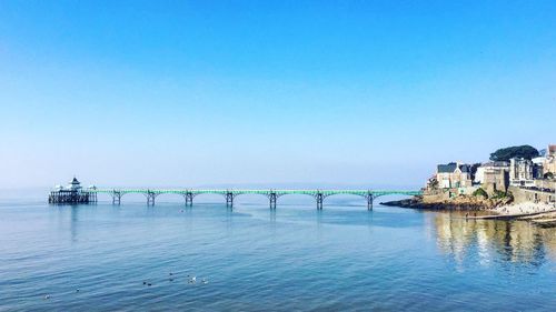 Scenic view of sea against clear blue sky