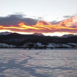 Scenic view of mountains at sunset