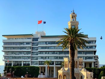 Low angle view of building against blue sky