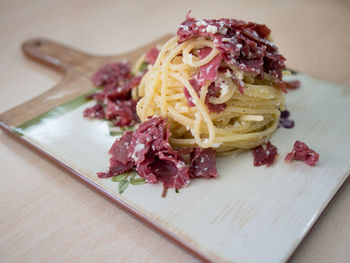 Close-up of food on table