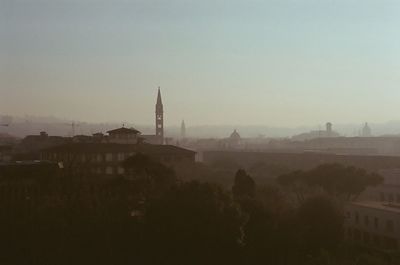 City skyline at sunset