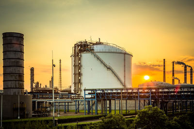 Factory against sky during sunset