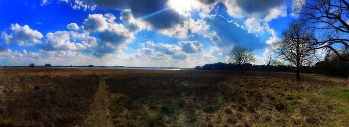 Panoramic view of field against sky