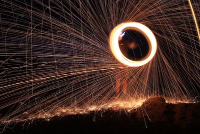 Wire wool on field at night