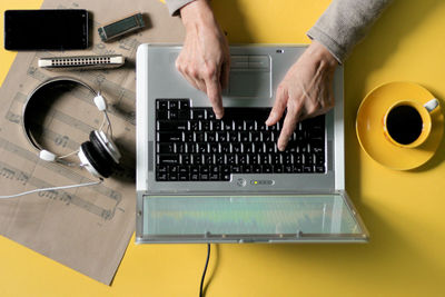 High angle view of computer keyboard on table