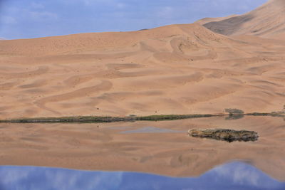 1077 lake zhalate-badain jaran desert-nomadic yurts-dune and sky reflection. inner mongolia-china.