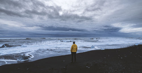 Rear view of man standing on beach