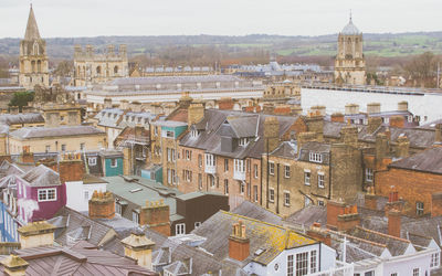 High angle view of buildings in town