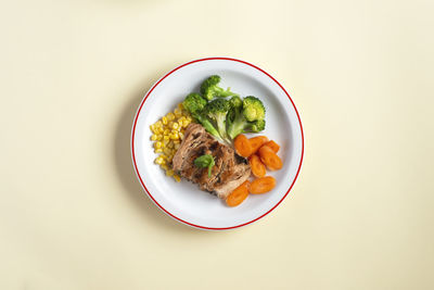 High angle view of meal served in plate